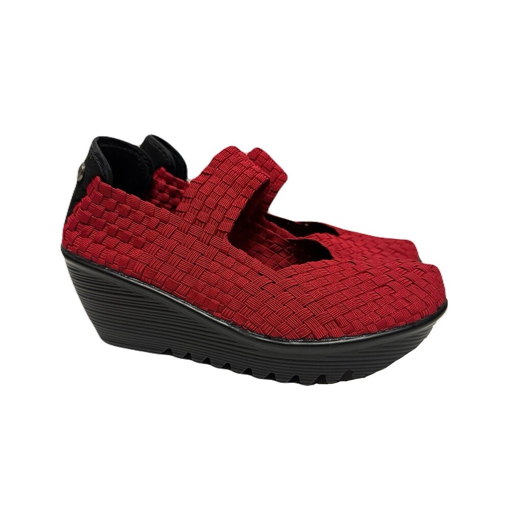 NEW Bernie Mev Lulia Womens Size 38 7-7.5 US Red Woven Stretch Knit Wedge Shoes - Picture 2 of 9